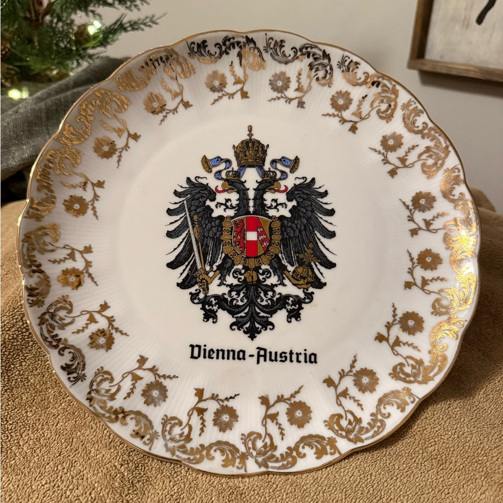 Vienna-Austria Decorative Plate with Gold Accents